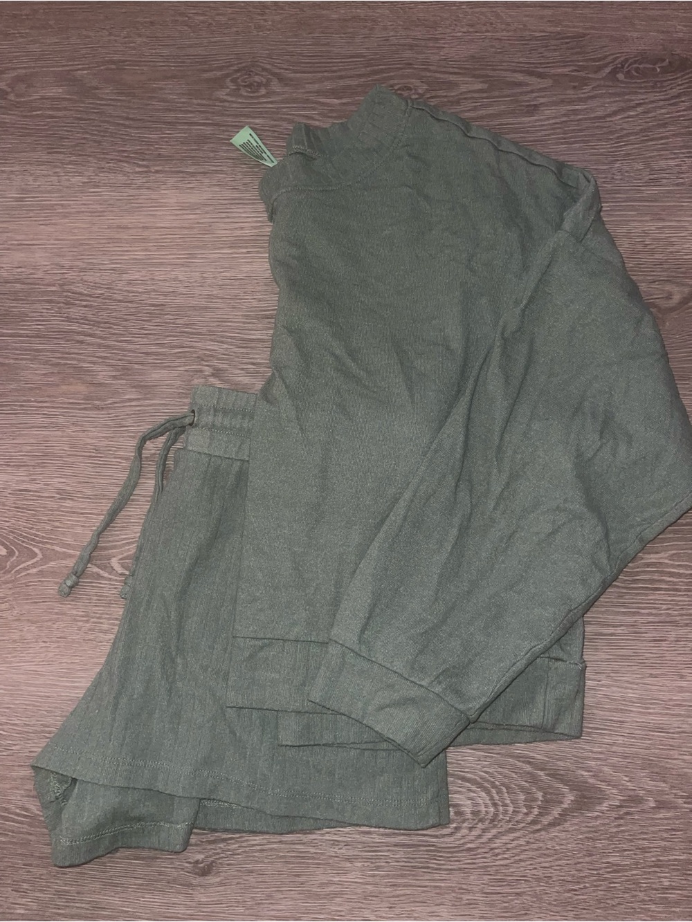 Olive Green Sweatshirt and Drawstring Shorts Set